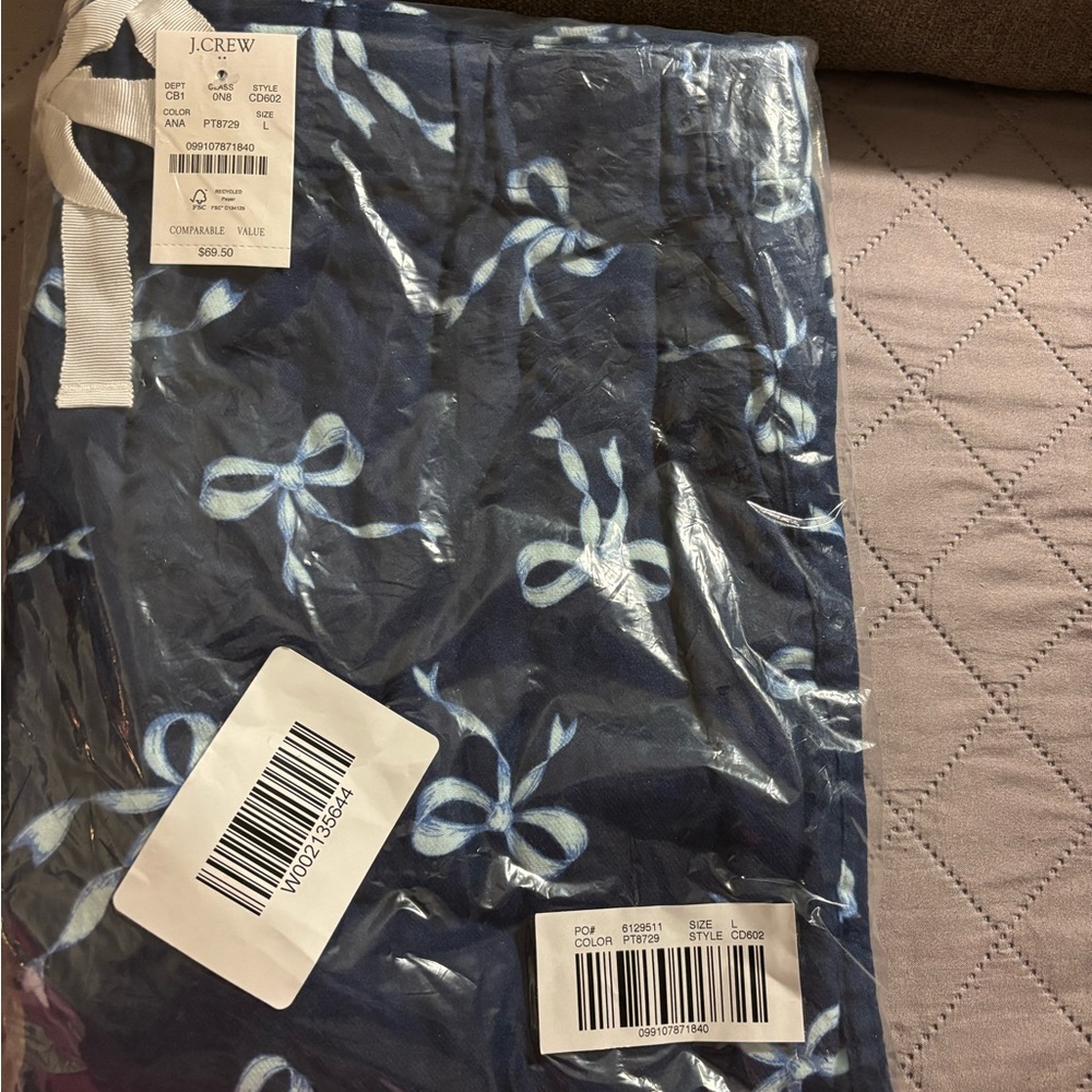 J. Crew Blue Pajama Pants with Bow Design